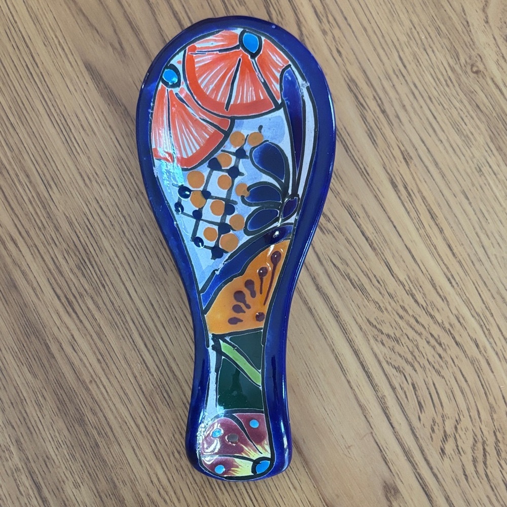 Handcrafted Talavera-Style Mexican Hand-painted Ceramic Spoon Rest Pottery